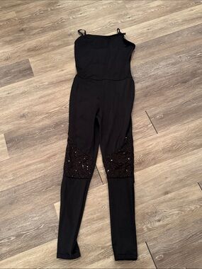 Weissman Black Sequin Knee Dance unitard-Jumpsuit